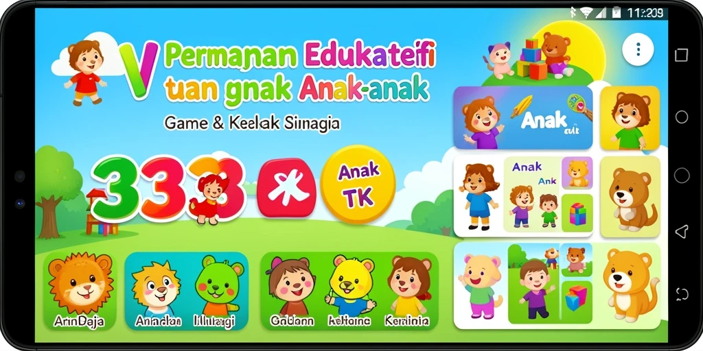 Antarmuka permainan interaktif yang menarik untuk anak-anak.