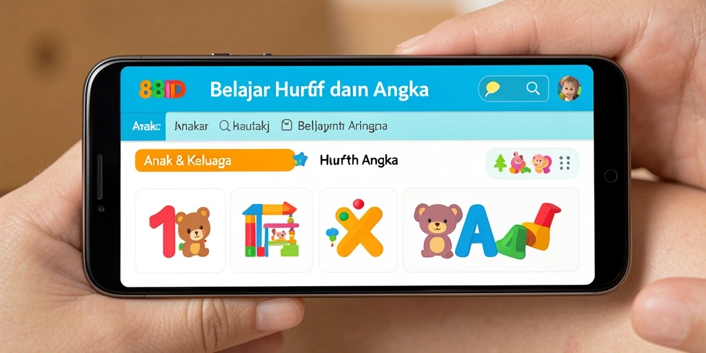Tampilan antarmuka menarik untuk belajar huruf dan angka.