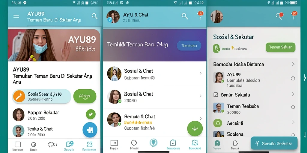 Tampilan antarmuka AYU89 untuk mencari teman sekitar.