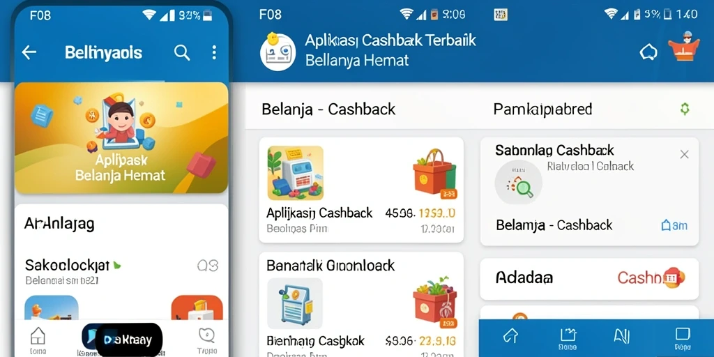 Screenshot aplikasi F08 menampilkan fitur cashback yang menarik.