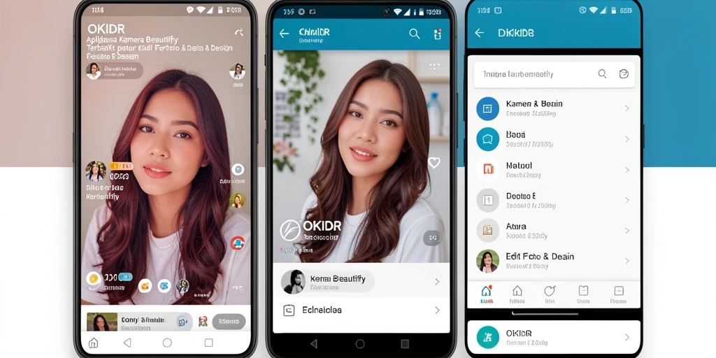 Antarmuka menarik OKIDR dengan berbagai fitur Kamera Beautify.