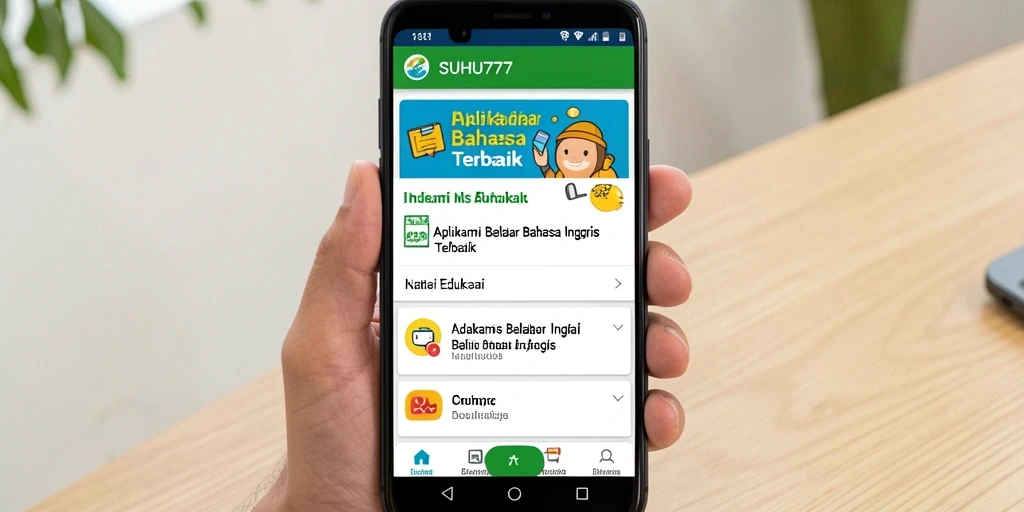 Antarmuka aplikasi SUHU777 yang interaktif untuk belajar Bahasa Inggris.